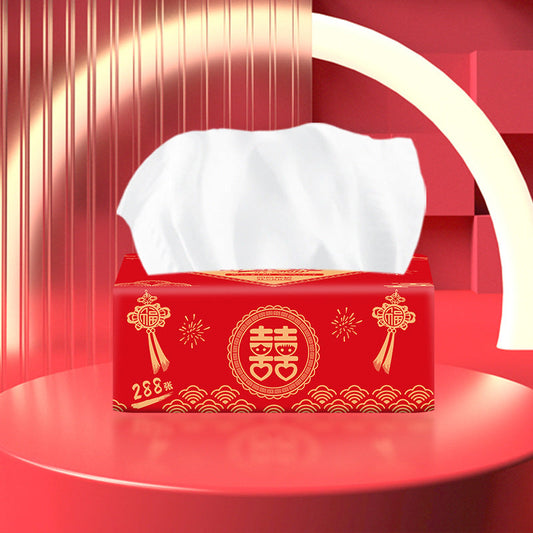 Soft and refreshing red Jiqing log family pack paper living room tissue 4 layers thick wet water napkin direct sales