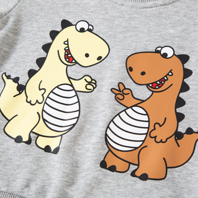 2024 children's clothing autumn children's new wholesale dinosaur cartoon sweatshirt boys and girls pure cotton tops one piece consignment