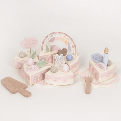 Children's role-playing wooden simulation afternoon tea three-layer dessert teacup teapot dining kitchen set pretend play toys