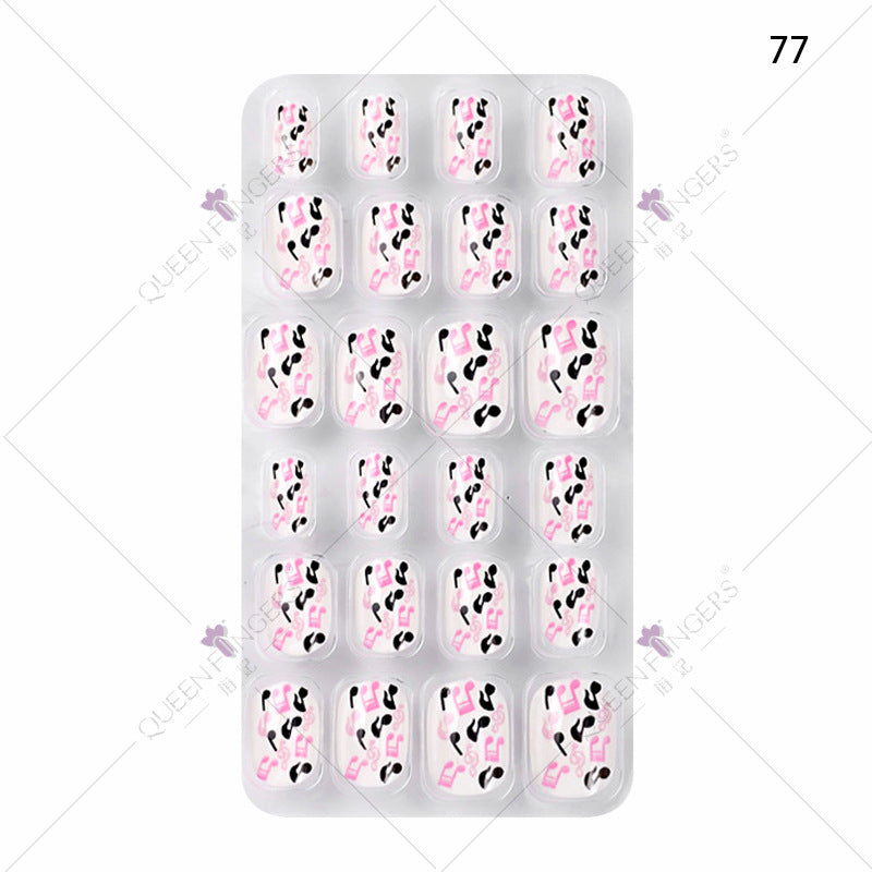 Manicure children's finished nail pieces 24 pieces of adhesive Christmas cartoon bagged wearable color nail pieces nail stickers