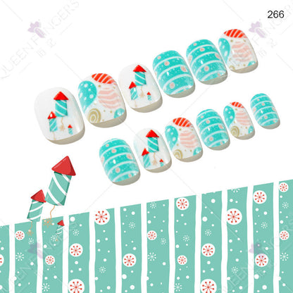 Christmas children's nail tips short wearable nail tips finished cute nail art children's nail art fake nail tips