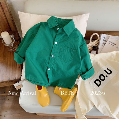 Children's shirt 2024 Bangcheng spring new boy's letter patch shirt Korean casual jacket trend F0057