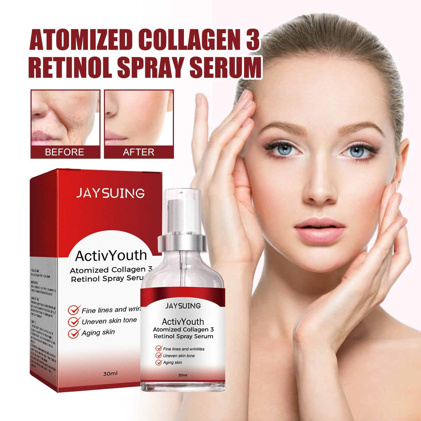 Jaysuing Collagen Retinol Essence Spray ប្រឆាំងភាពចាស់ កាត់បន្ថយស្នាមជ្រួញ ផ្តល់សំណើម និងបន្តឹងស្បែក 