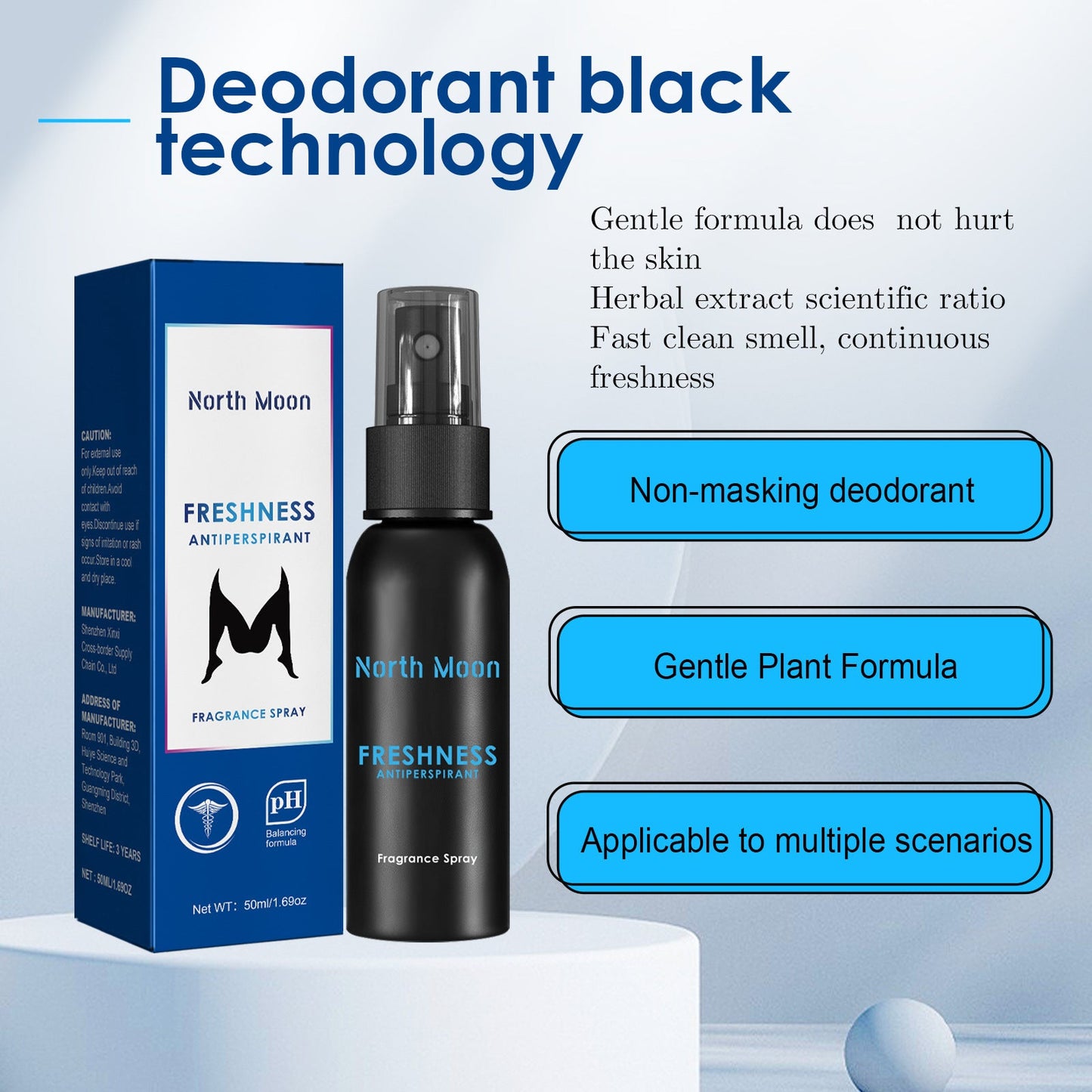 North Moon body cleansing spray cleans odor underarm sweat odor refreshing fragrance body care spray 