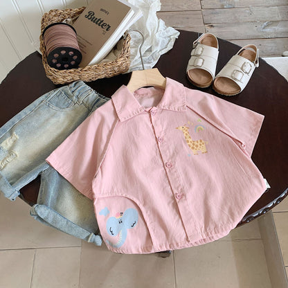 Children's shirt Bangcheng 2024 summer style hemming shirt children's clothing pure cotton cartoon cardigan boy top trendy G0130