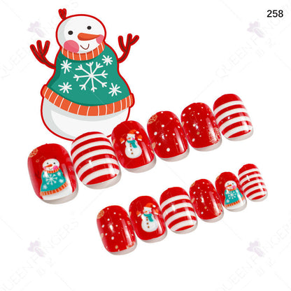 Christmas children's nail tips short wearable nail tips finished cute nail art children's nail art fake nail tips