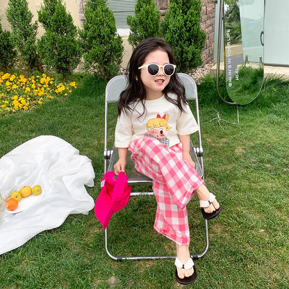 Korean children's clothing 2024 summer new style girls baby trendy cartoon doll print T-shirt children's short-sleeved top