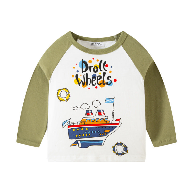 Korean children's clothing children's new autumn cartoon car pattern T-shirt boy's pure cotton sweater pullover bottoming shirt