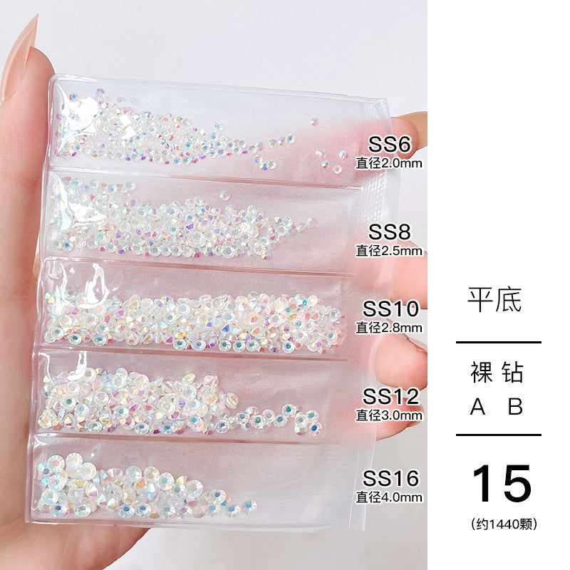 Nail jewelry wholesale 6-grid bagged rhinestones AB diamonds colored diamonds glass diamonds super flash flat bottom diamonds mixed colorful silver bottom