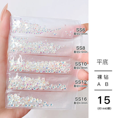 Nail jewelry wholesale 6-grid bagged rhinestones AB diamonds colored diamonds glass diamonds super flash flat bottom diamonds mixed colorful silver bottom