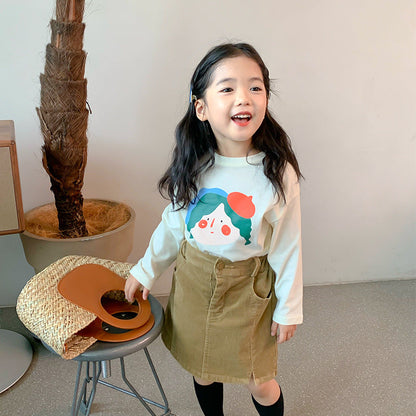 Korean children's clothing 2023 spring new children's long-sleeved bottoming shirt for girls and babies with fashionable cartoon doll print T-shirt