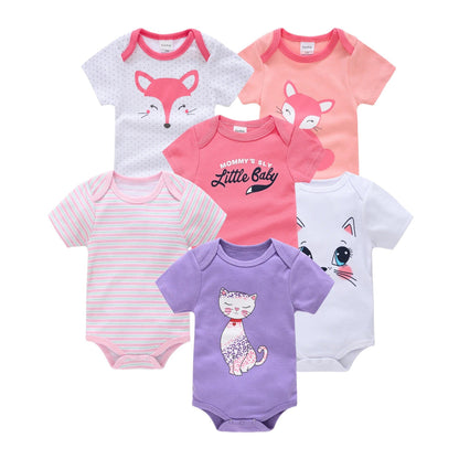 Baby girl one-piece romper six-piece set Korean version 2024 newborn cartoon fart clothes short-sleeved girls clothes cross-border 