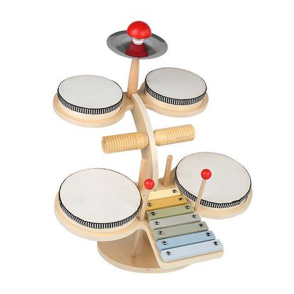 Cross-border children's wooden early education kindergarten baby desktop multi-functional percussion instrument knocking piano and drums educational toys