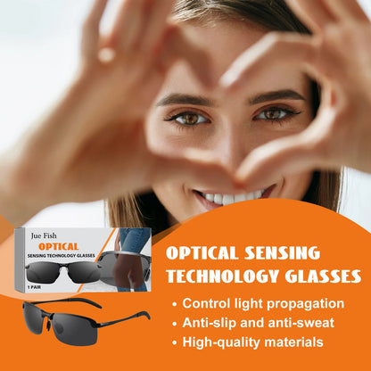 Jue-Fish Optical Sensing Technology Glasses Indoor and Outdoor Universal Anti-UV Glasses Clear Vision Non-Slip 