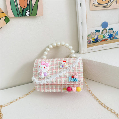 Cartoon cute children's bag fashion chain crossbody small square bag stylish contrast color girls handbag shoulder bag wholesale