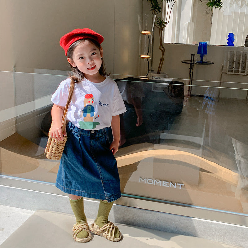 Korean children's clothing 2024 summer new Korean version boys and girls cartoon cartoon print T-shirt children's short-sleeved T-shirt trend