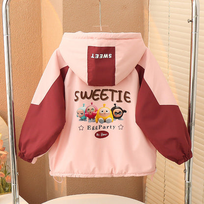 Children's winter clothes plus velvet and thickened jacket for girls three-proof fabric for children and middle children polar fleece jacket cartoon egg boy