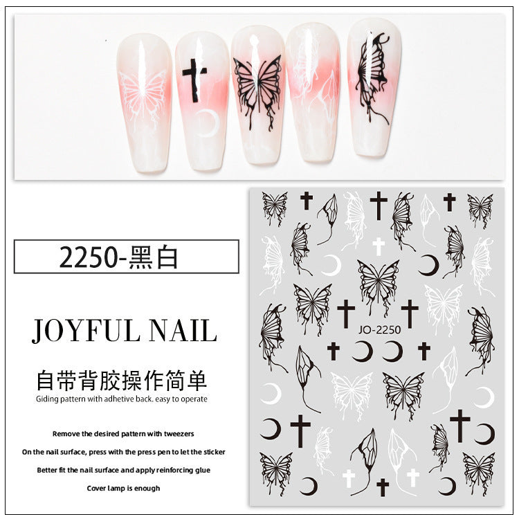 New hollow butterfly hot gold and silver nail stickers star-shaped small fragrance style laser three-dimensional relief cross-border nail stickers