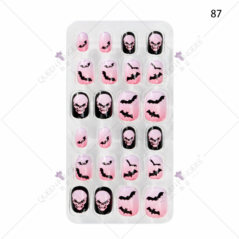 Zhifei nail art children's finished nail pieces 24 pieces flame cartoon bagged wearable finished nail art children's patches