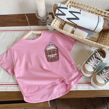 Children's T-shirt 2024 Bangcheng summer new products boys and girls cartoon pocket short-sleeved baby cute T-shirt F0150