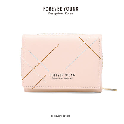 forever young wallet women's short PU high-end tri-fold coin purse cross-border multi-card slot bag 