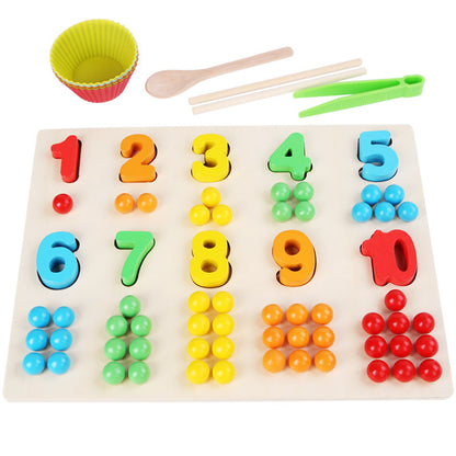 Children's wooden fine motor digital beads digital cognition color matching parent-child interactive early education educational toys