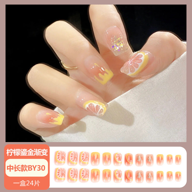 Nail art wearable nail wholesale Xiaohongshu hot short ice transparent bare skin gilded broken diamond finished nail piece nail patch