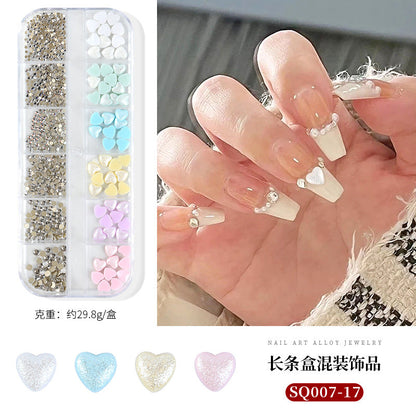 Nail art accessories aurora bow pearl rivet small accessories super flash small diamond 12 grid mixed nail decoration wholesale