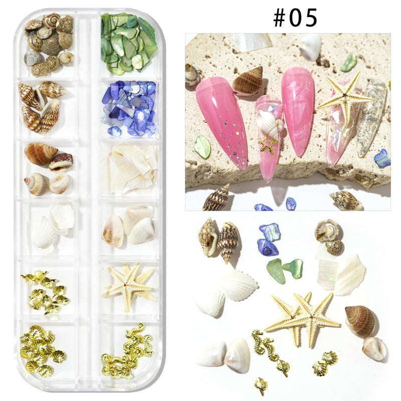 Cross-border hot selling ocean storm nail accessories natural starfish conch shell slices abalone slices 12 grid mixed