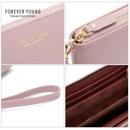 forever young wallet women's temperament handbag versatile fashion long mobile phone wallet anti-scratch leather wallet 