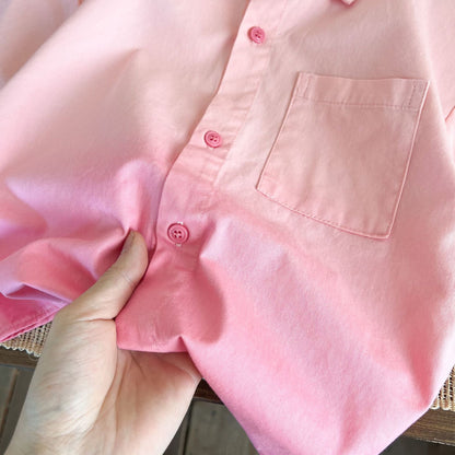 Children's clothing 2024 summer new boys' gradient dyed short-sleeved shirt children's trendy casual versatile pink shirt