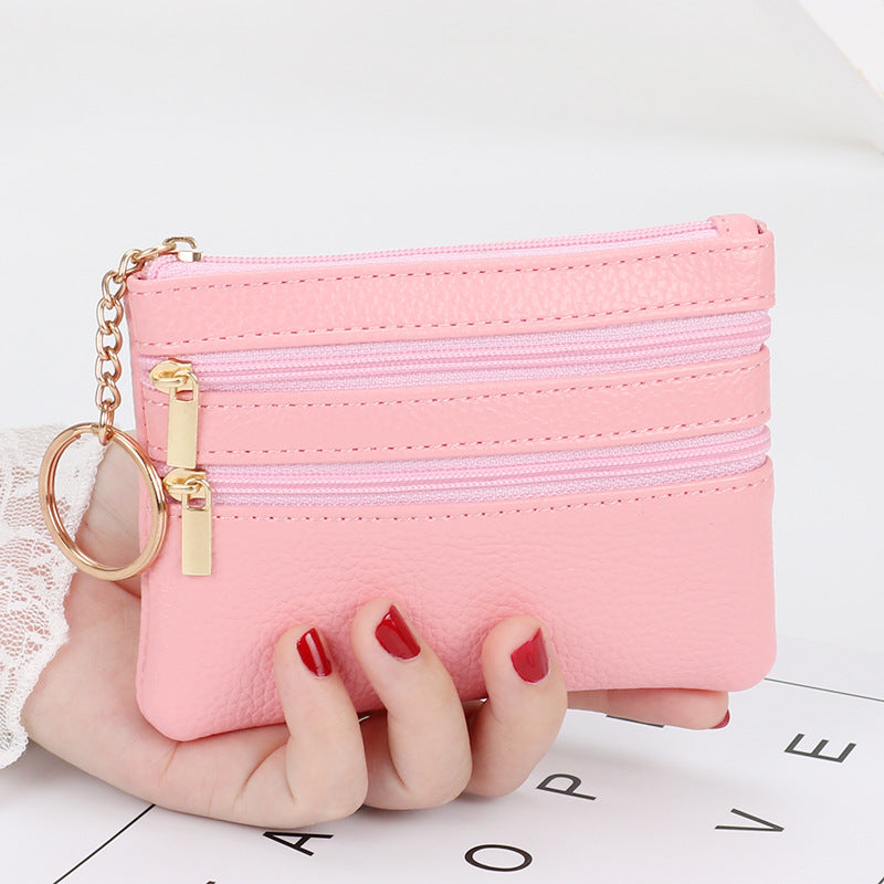 Wholesale coin purse women's short genuine leather texture small wallet multifunctional driver's license card holder soft leather key bag zipper bag 