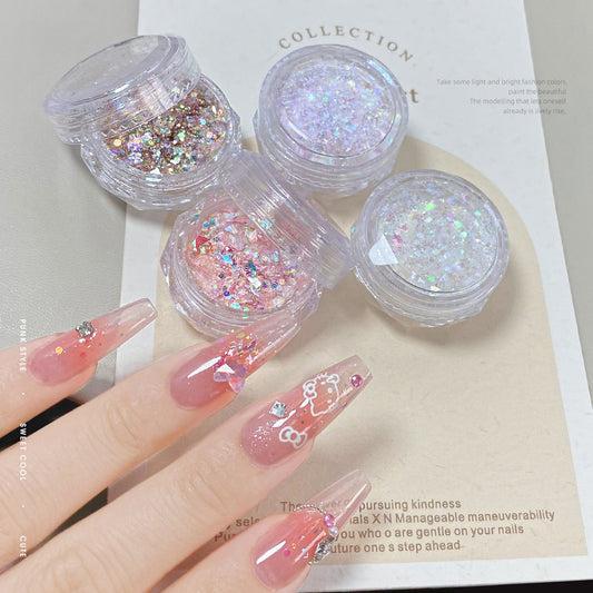 គ្រឿងតុបតែងក្រចក ឡាស៊ែរ glitter ពន្លឺចម្រុះពណ៌ 