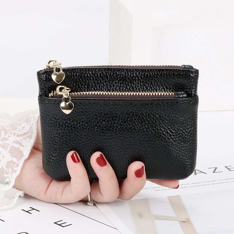 Genuine leather coin purse women's short small wallet soft leather driver's license clutch fashionable zipper coin bag card holder 