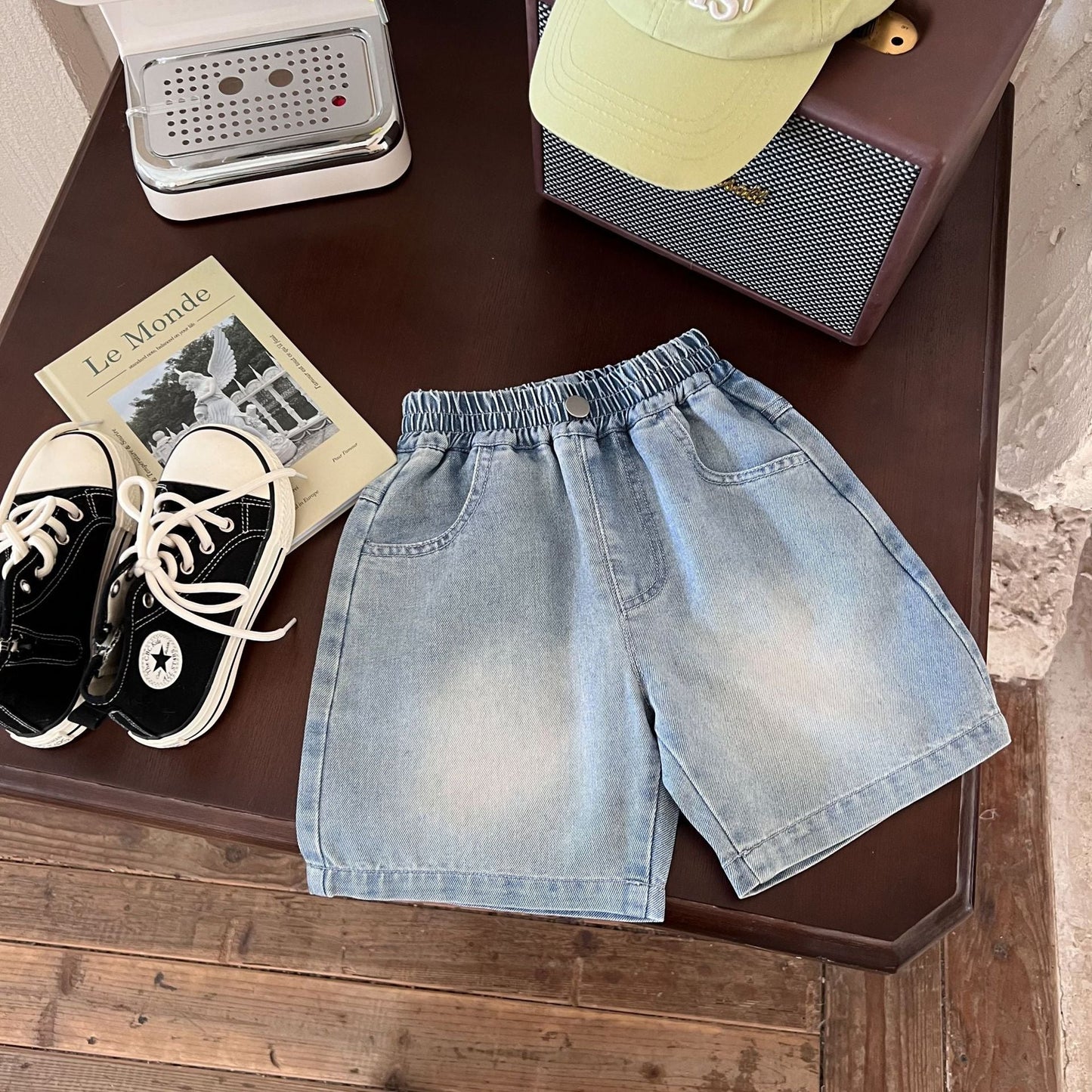 Children's clothing shorts 2024 summer new boys light color versatile fashion denim shorts children's trendy embroidered shorts