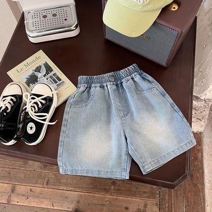 Children's clothing shorts 2024 summer new boys light color versatile fashion denim shorts children's trendy embroidered shorts