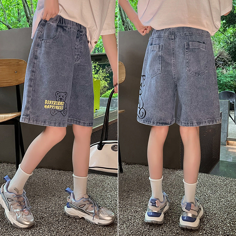 Children's summer denim shorts denim shorts hot pants cotton medium and large children's large version elementary school girls sports shorts