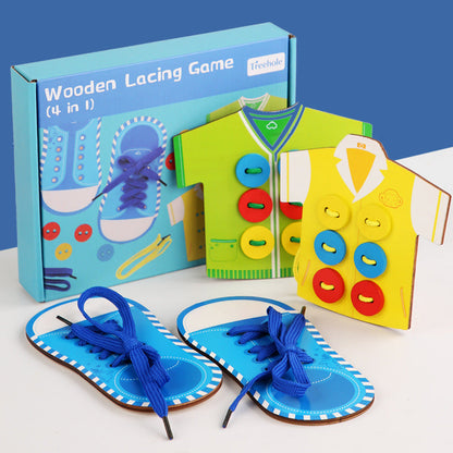 Children's clothes and shoes stringing game puzzle early education interesting parent-child interactive fine motor training stringing toys