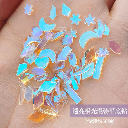 Cross-border nail art crystal flat bottom diamond sea salt bubble nail art AB diamond jewelry flat bottom mixed diamond nail art jewelry wholesale