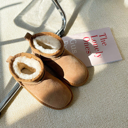 [Clearance Special] Children's winter boots imitation wool one-piece velvet cowhide snow boots baby warm short boots