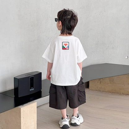 Children's summer clothes boys T-shirt short-sleeved summer style 2024 new summer tops medium and large children's casual foreign style clothes trend 6