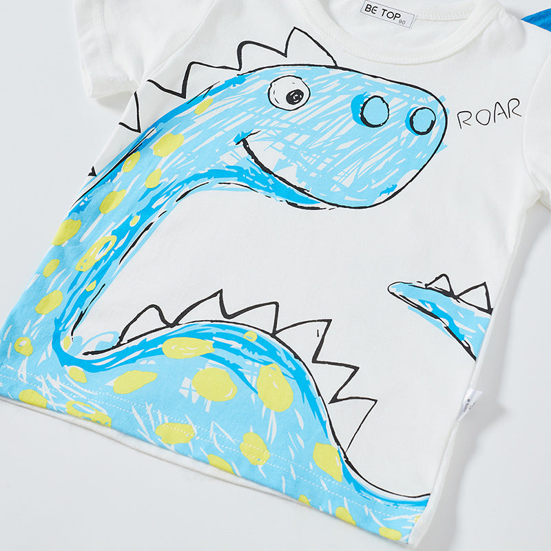 Cartoon dinosaur summer clothes for children, boys, babies, Korean style tops, short-sleeved T-shirts, pure cotton children's clothing, wholesale, one piece delivery