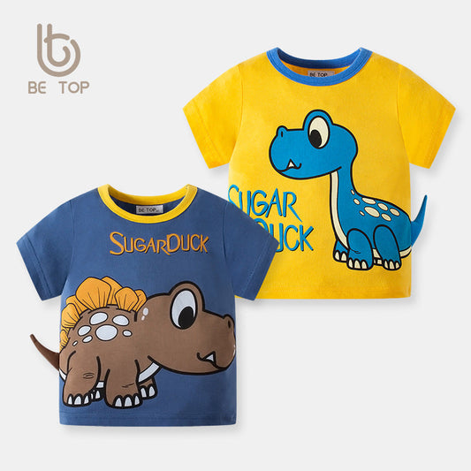 Cross-border children's clothing betop cartoon three-dimensional dinosaur boy T-shirt summer Korean version cartoon top children's short-sleeved