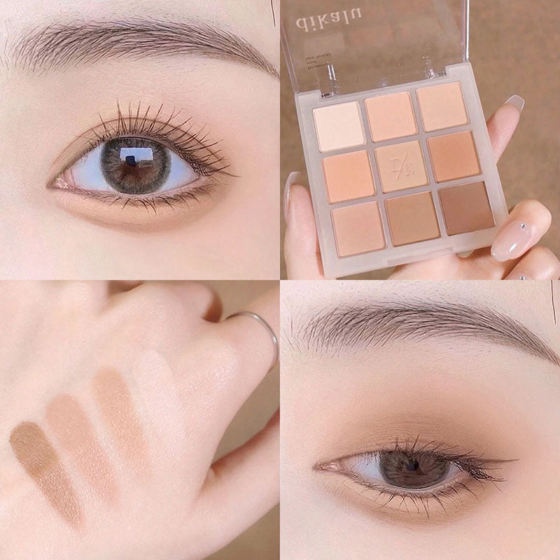 DIKALU milk tea nine-grid eyeshadow low-saturation almond knitted nine-color eyeshadow palette pearlescent matte fine flash cross-border