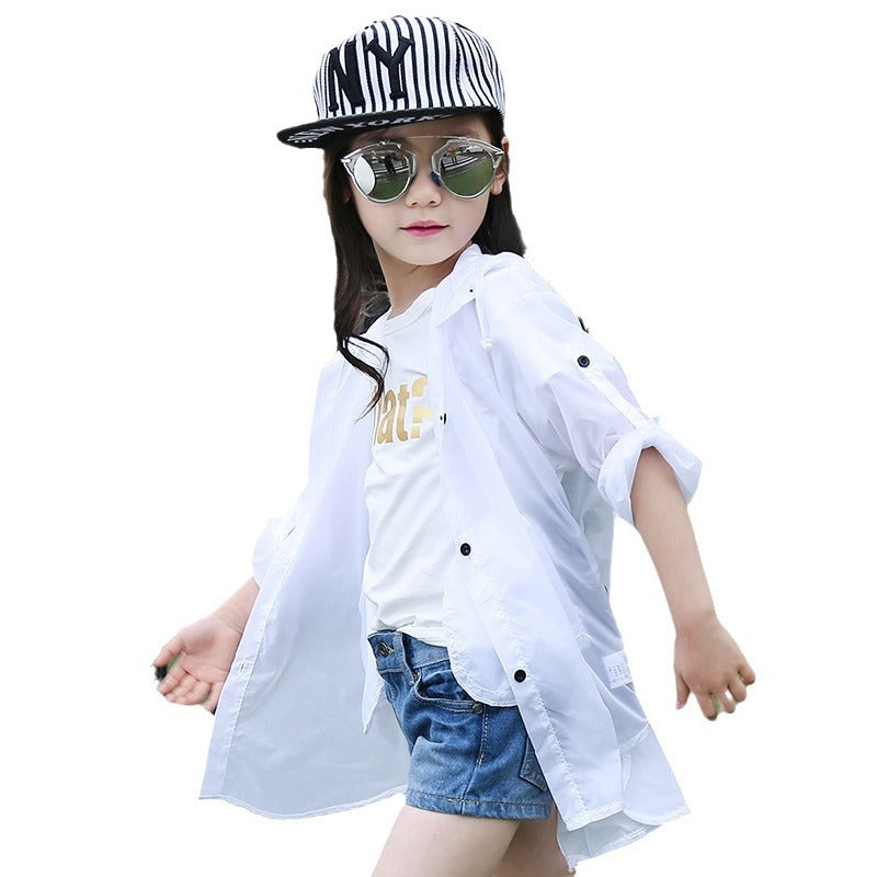 Girls' jacket sun protection clothing 2024 new summer long-sleeved stylish children's sun protection clothing cardigan tops