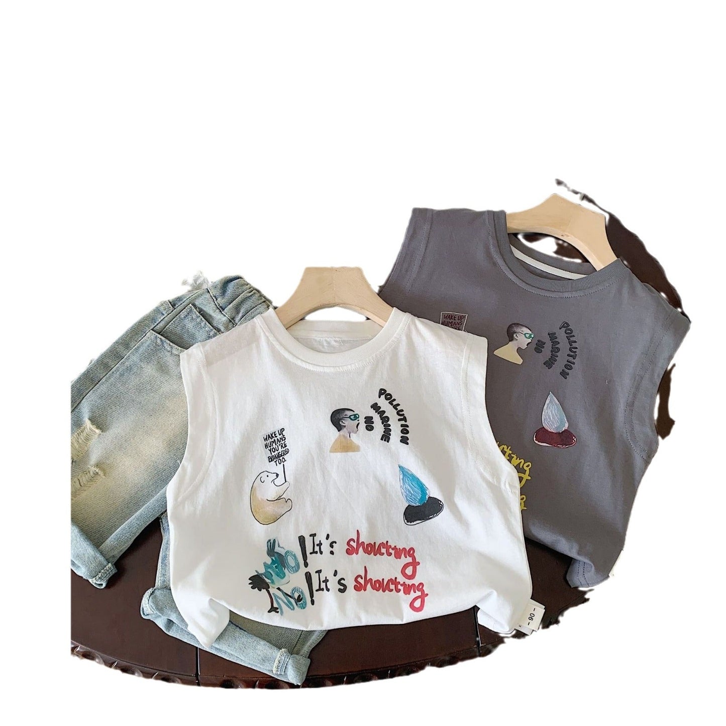 Children's vest Bangcheng 2024 summer new Korean casual letter sleeveless T-shirt children's clothing baby top G0232