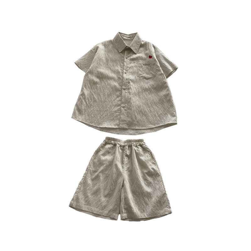 Children's summer clothing children's short-sleeved suit summer style 2024 new boys' summer shirt shorts casual two-piece suit trendy