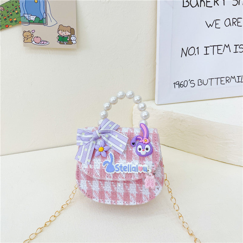 កាបូបកូនក្មេងថ្មី cute bow shoulder bag fashionable pearl handbag cartoon chain crossbody bag wholesale 