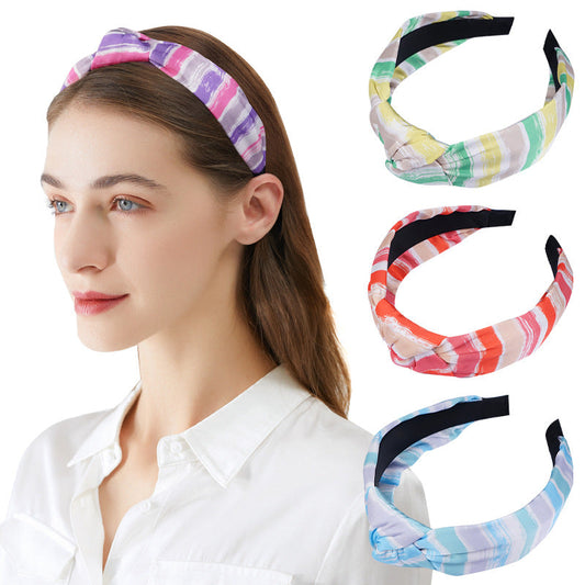 European and American knotted headband female head buckle fabric hairpin striped hair cave fashionable simple hair bundle French headband hair accessories female