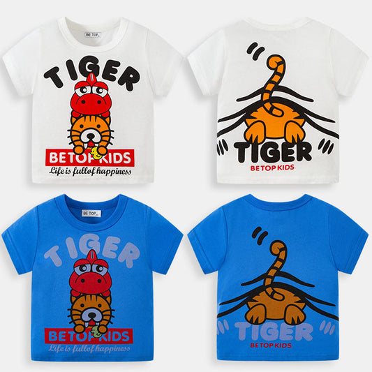 betop children's clothing manufacturers directly approve cross-border foreign trade children's T-shirts 2023 new boys cartoon printed baby T-shirts